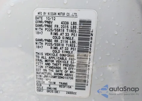 2013 Nissan Rogue Sv W/Sl Pkg из США, поврежденный, VIN JN8AS5MT3DW010738